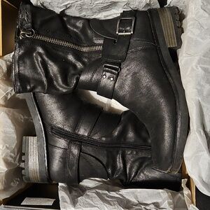 EUC Fergie Black Moto Ankle Boots with Buckle W10